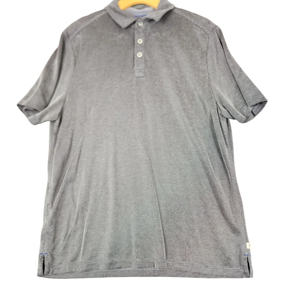Tommy Bahama Mens Grey Micro Stripe Tencel Modal Polo Shirt Size M